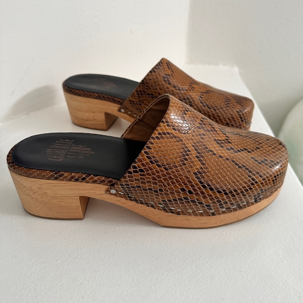 Snake-Print Leather Clogs by Charlotte Stone